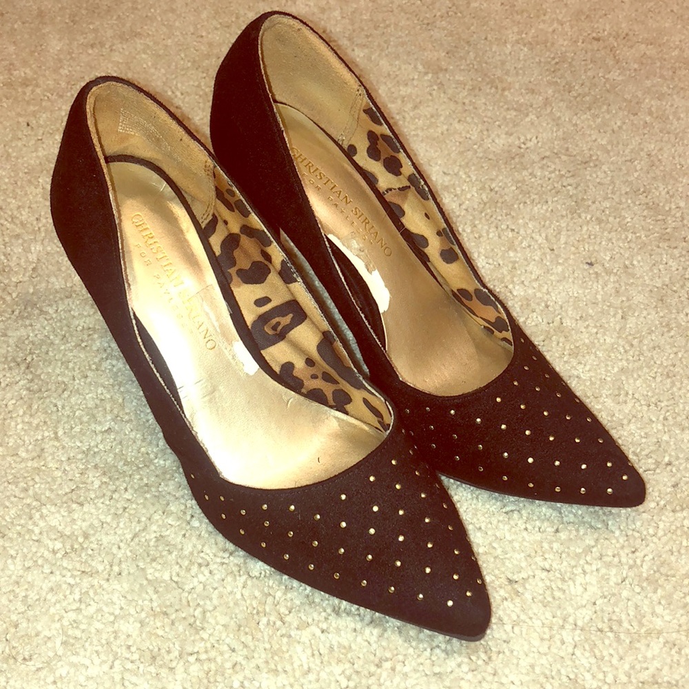 Black suede studded heels